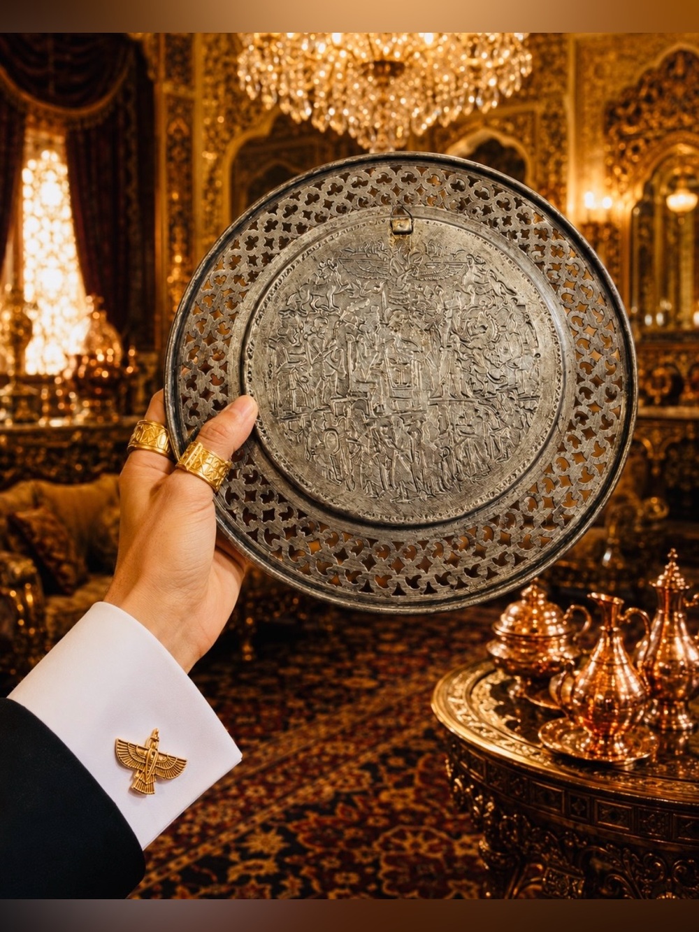 LRG Original Fine Art Vintage Iran Iraq Persian Display Plate RARE Copper Silver - Picture 8 of 13